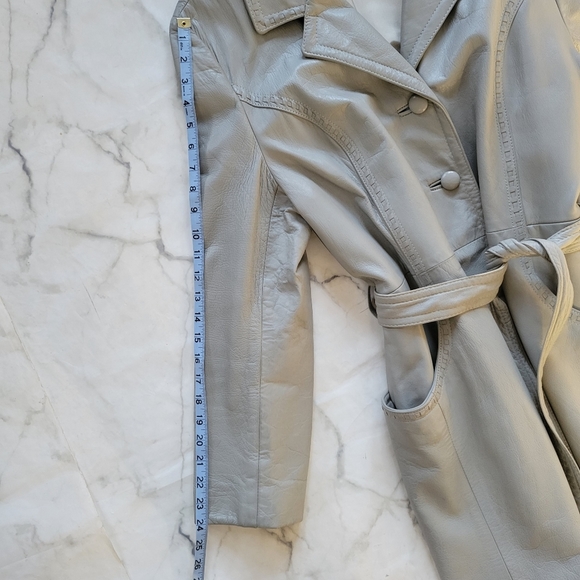 Vintage Grey Leather Belted Trench Coat 24K by Dan di Modes - Picture 14 of 16